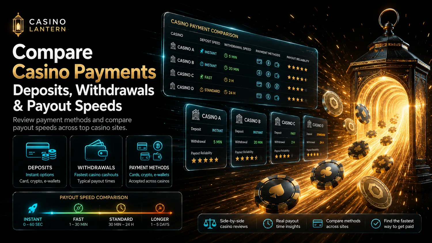 Compare casino payment methods, deposits and withdrawal speeds